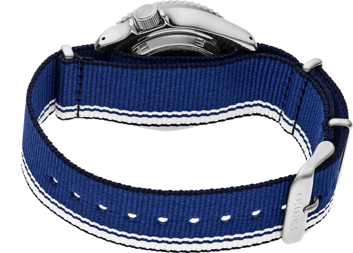 Seiko 5 Sports Blue Dial Automatic Watch Strap and Caseback View – SRPK69