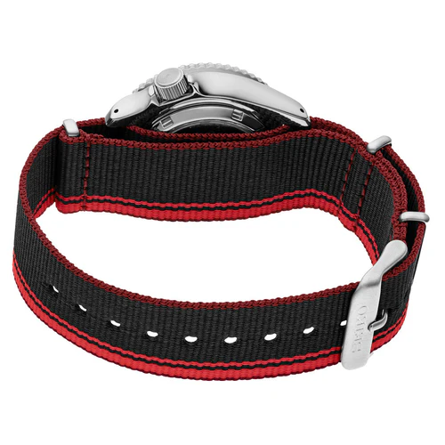 Seiko 5 Sports Black and Red Nylon Strap Detail – SRPK71