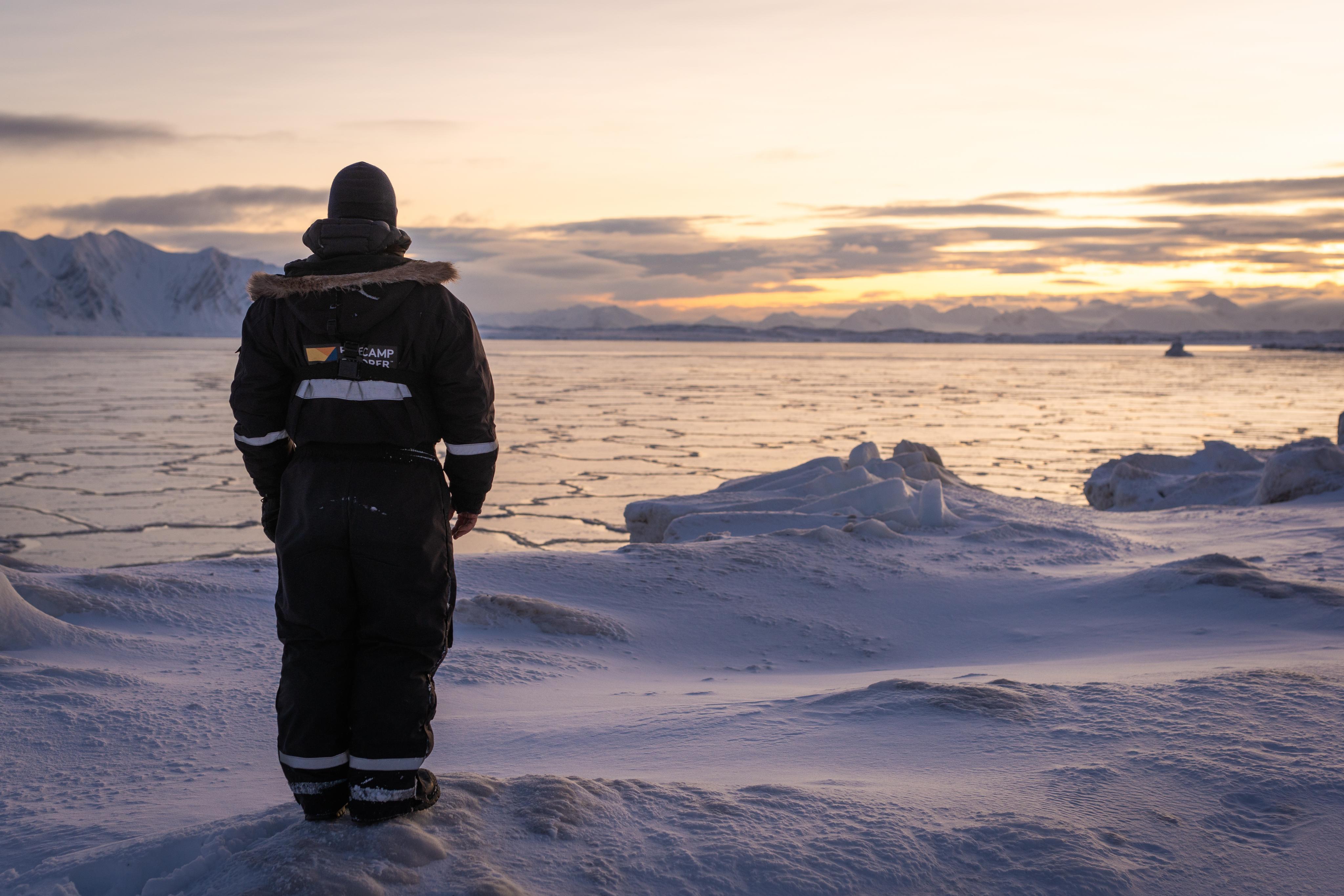 Isfjord Radio antenna at sunset
