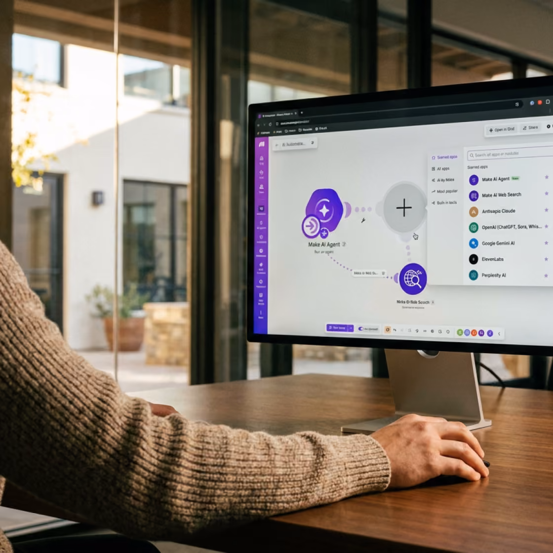 Make AI agent scenario on a desktop monitor