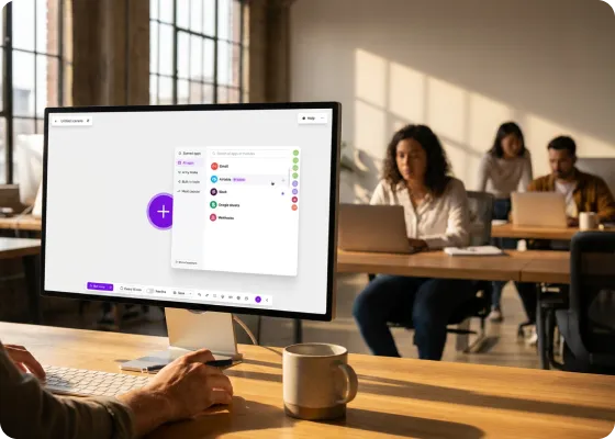 Team working at computers in a shared office