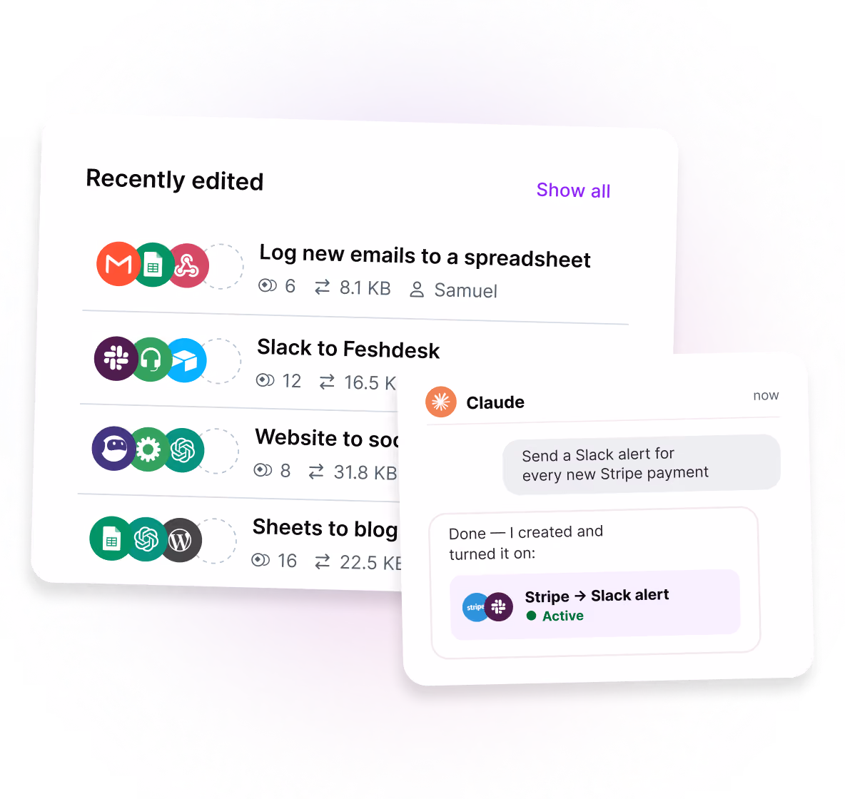 Recently edited Make scenarios with their apps