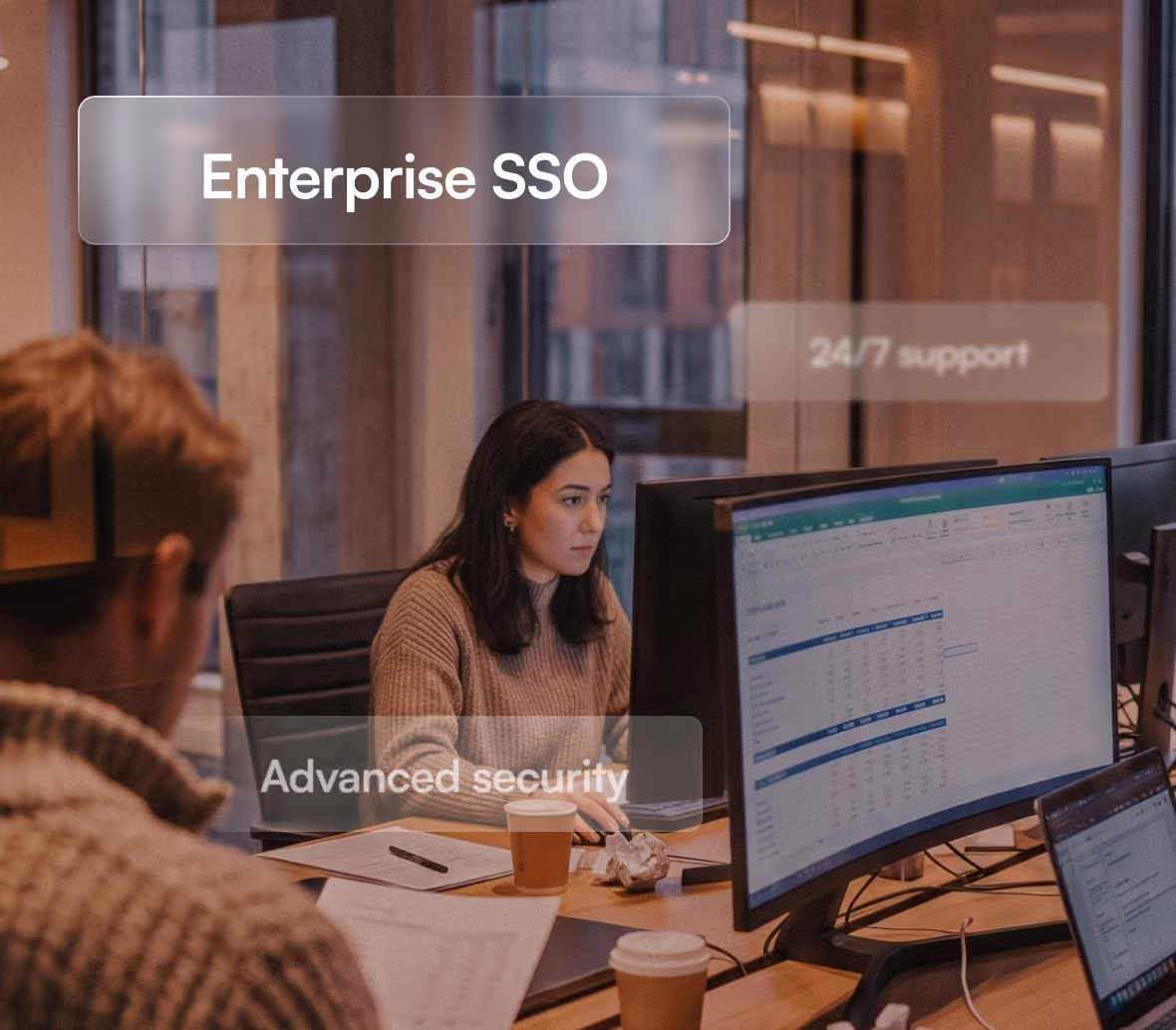 Team at work with Enterprise SSO, 24/7 support and advanced security labels