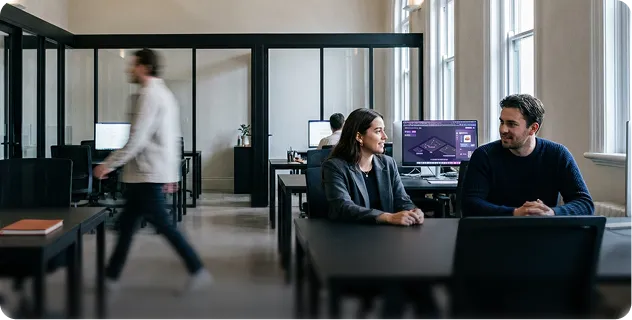 Team working together in a modern open-plan office