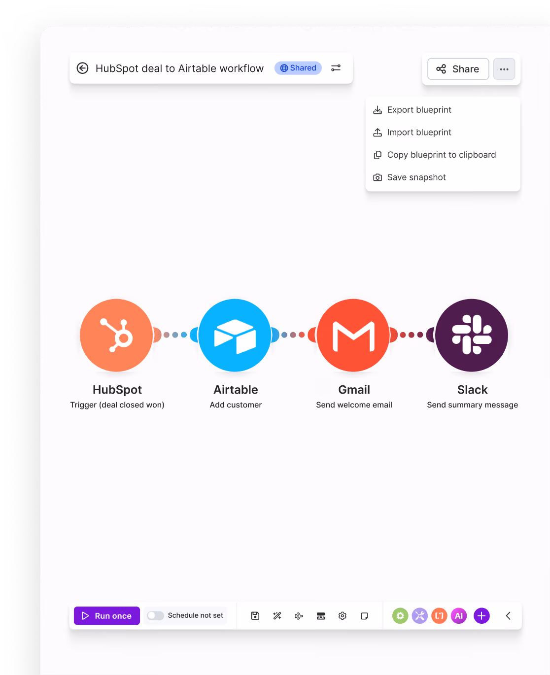 Make scenario with HubSpot, AI, Gmail and Slack modules