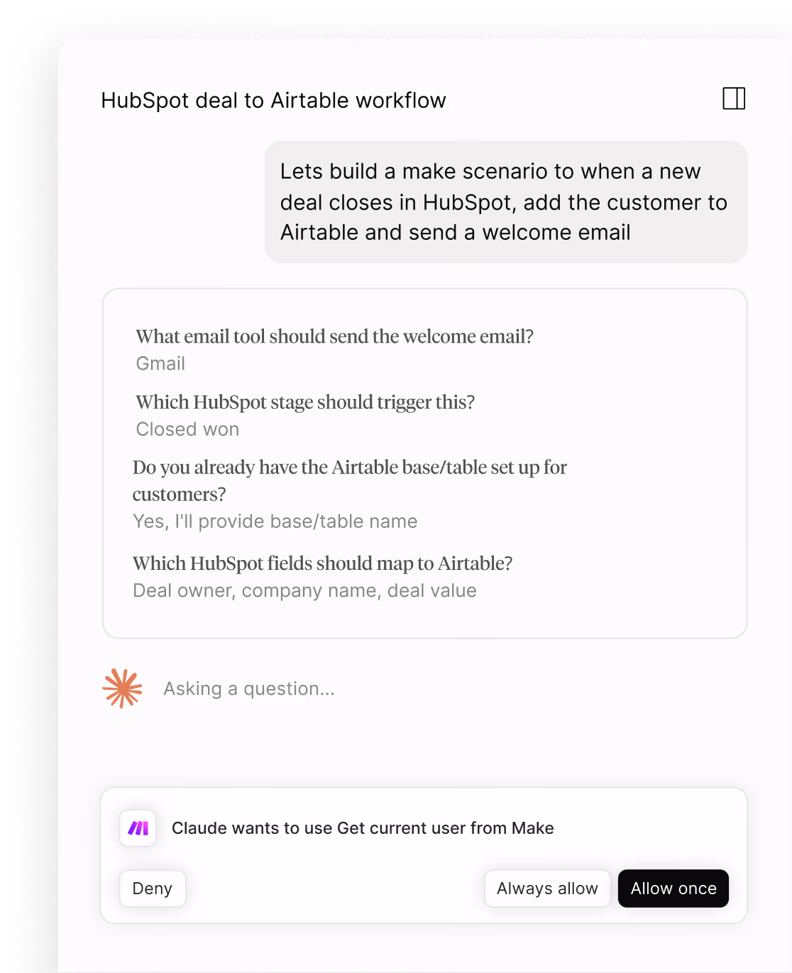 Building a Make scenario from an AI chat