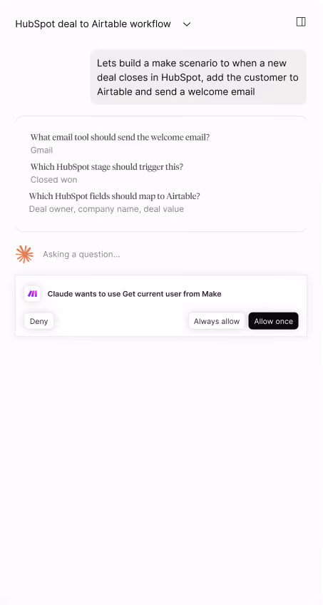 Building a Make scenario from an AI chat