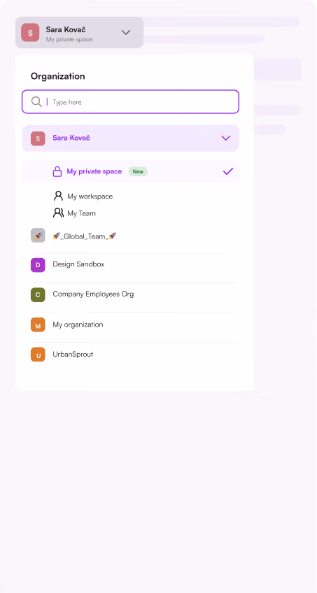 Make organization switcher with separate team spaces