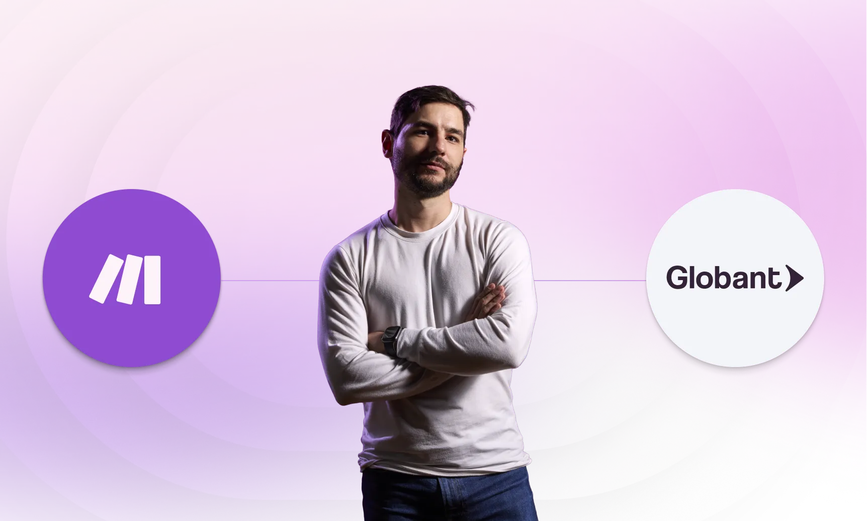 Globant team member between the Make and Globant logos