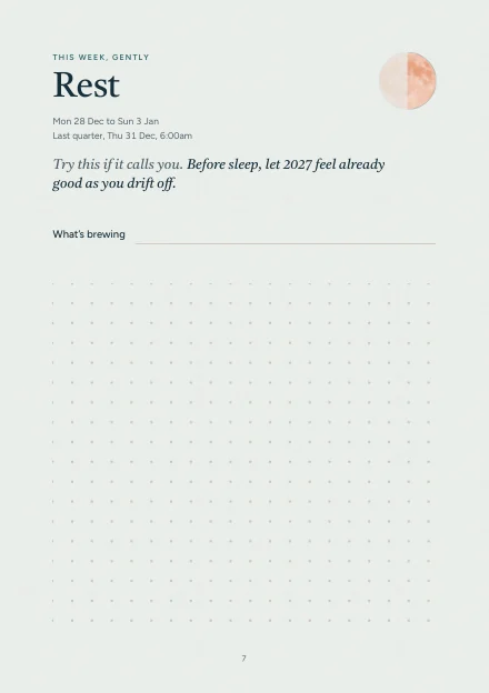 This week, gently: the word Rest, the week’s moon and one practice to try