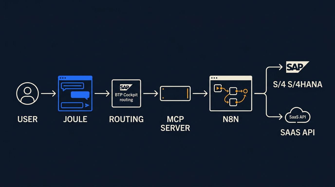 An architectural flow diagram on a dark enterprise-tech background
