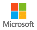Microsoft logo with four colored squares and the word Microsoft below.