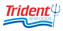 Trident Seafoods logo with red text, blue waves, and a trident symbol.