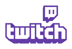 Twitch logo with purple text and a speech bubble containing a stylized face.