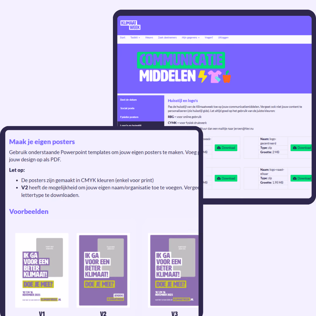 Voorbeelden van de communicatiemiddelen beschikbaar op het Klimaatweek Platform.