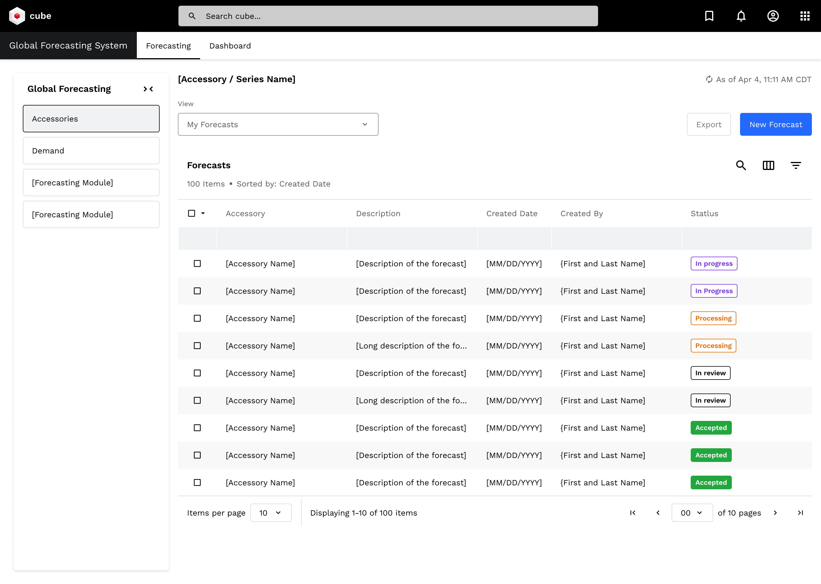 Dashboard mockup