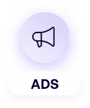 Icône de haut-parleur au-dessus du bouton blanc marqué ADS.