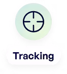 Icône de suivi avec un cercle et des lignes indiquant une cible, texte « Tracking » dessous.
