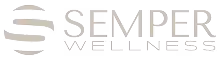 Logo Semper Wellness avec un symbole circulaire stylisé à gauche du texte.