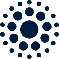 Circular pattern of dark blue dots with a large dot in the center and smaller dots surrounding it.