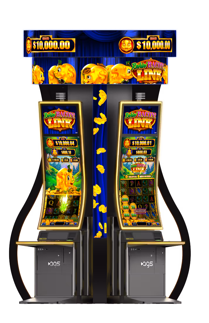 Bacon Link slot machine with golden pig and $10,000 jackpot display