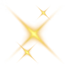 Three golden sparkling stars with a glowing effect on a transparent background.