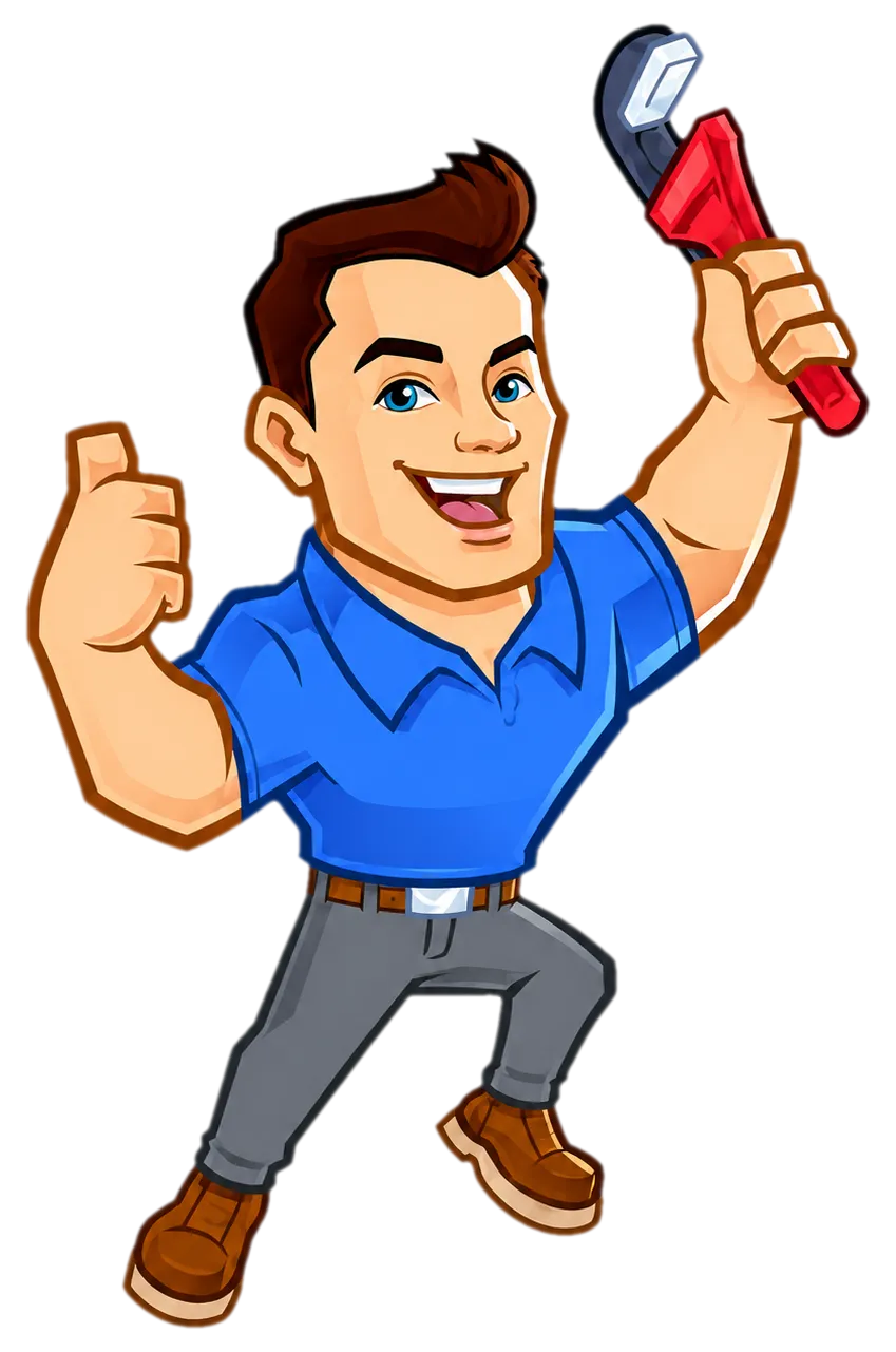 SOS Home Services plumber mascot holding a pipe wrench
