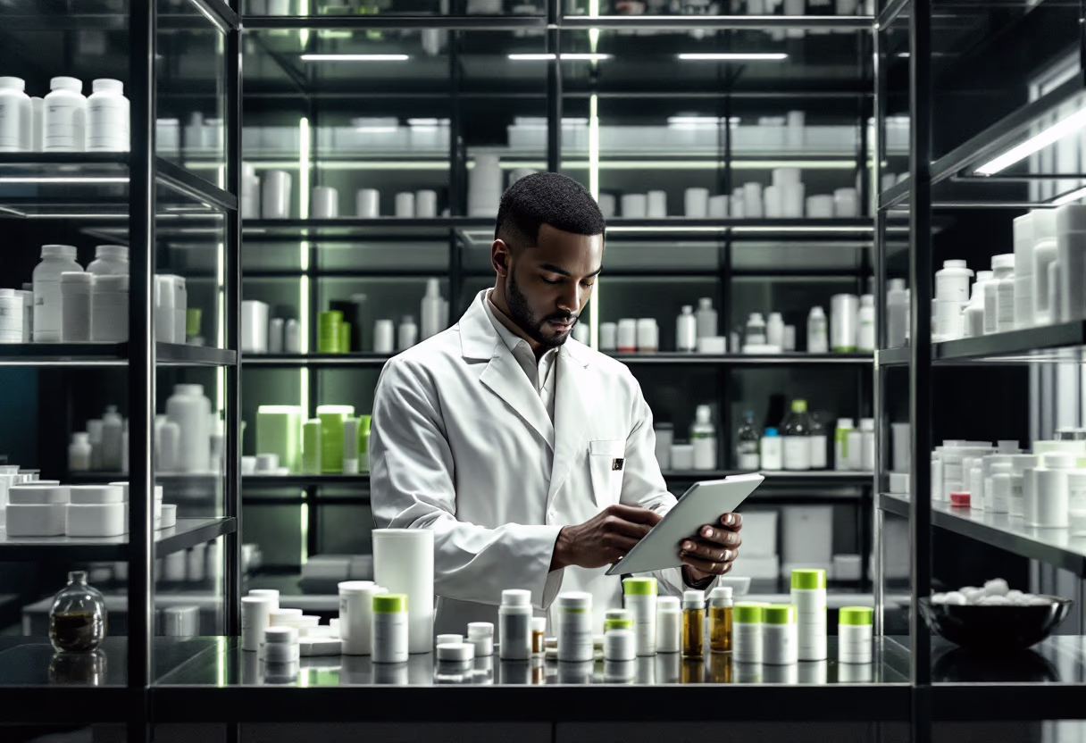 image of pharmacist preparing prescriptions