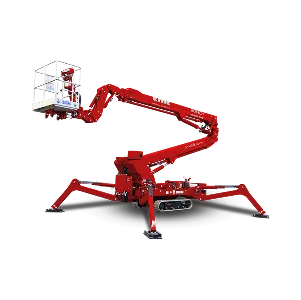 Small red spider lift crane icon on a plain background