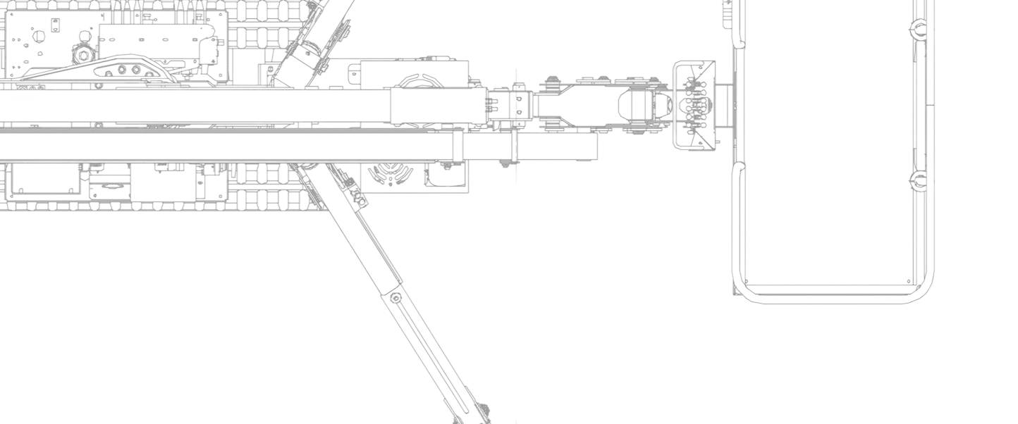 Technical line drawing of a spider lift crane arm and base mechanism