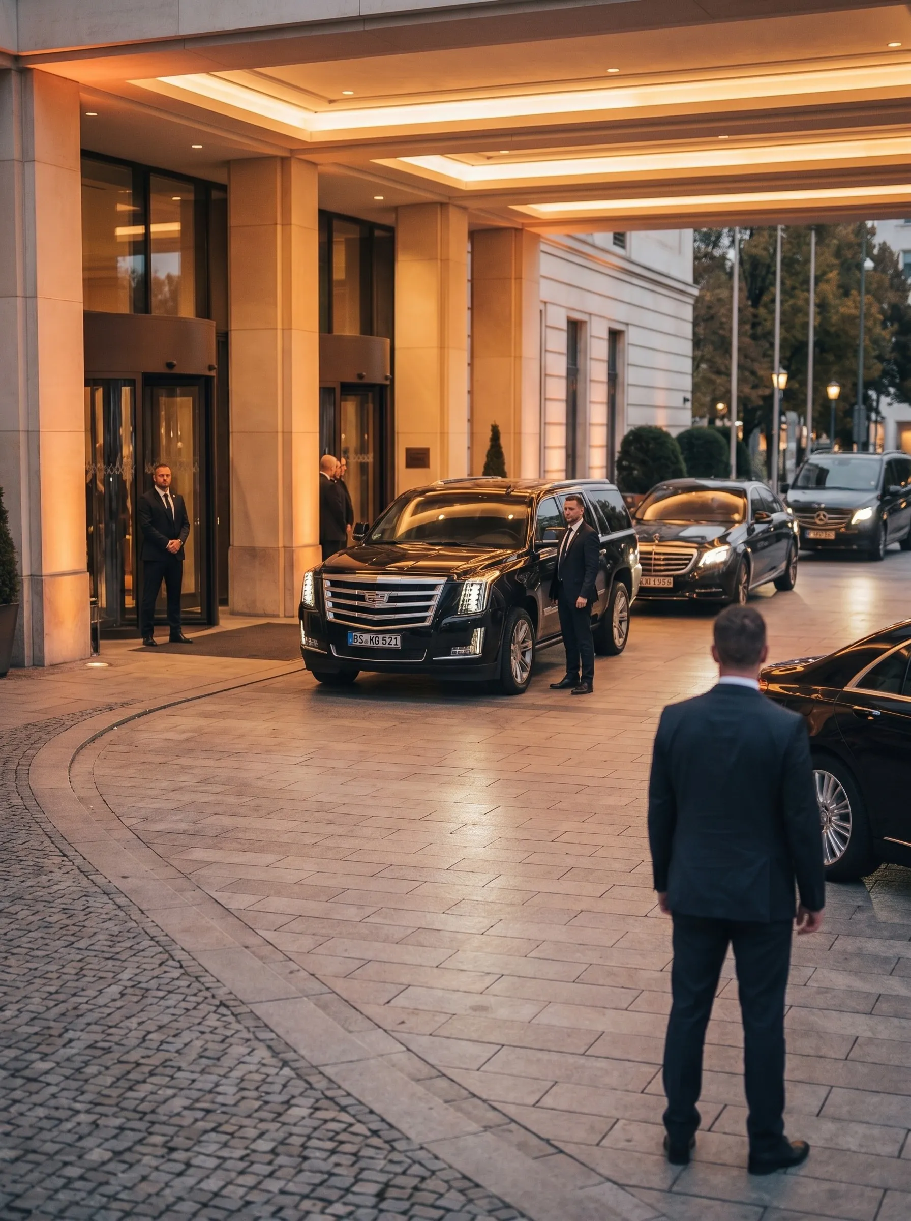 Dispositif de gardiennage posté à l'entrée d'un hôtel de luxe