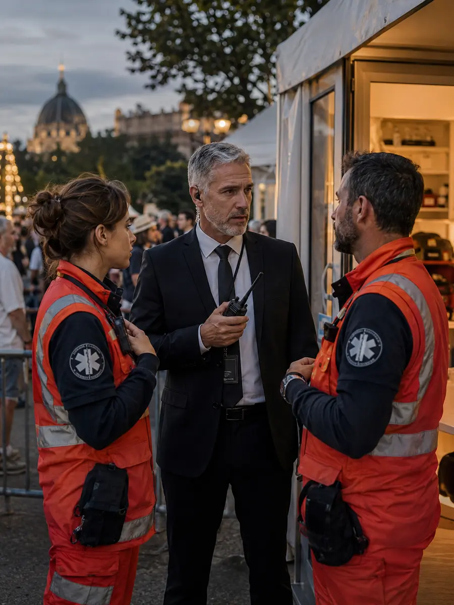 Coordination entre sécurité événementielle et secouristes lors d'un événement en extérieur