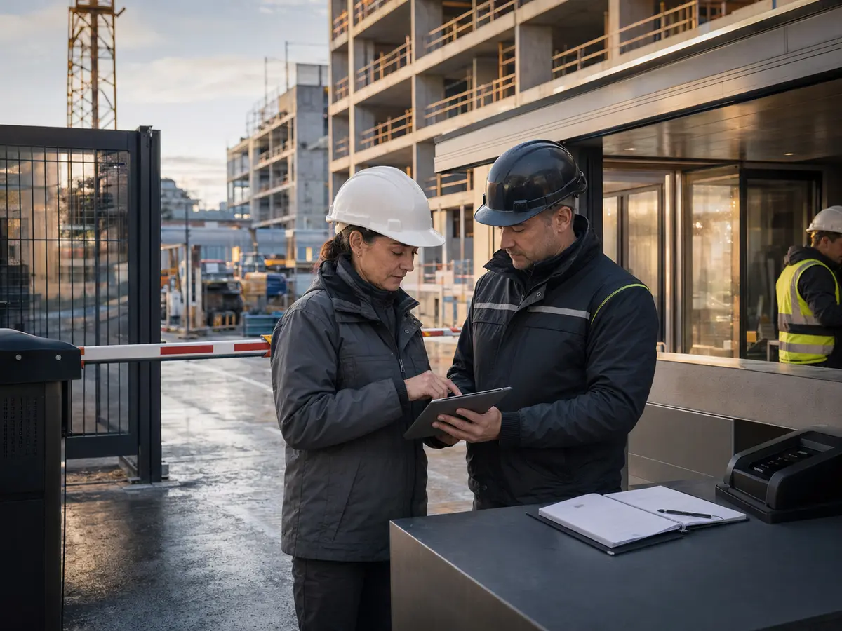 Enregistrement d'un intervenant au poste de contrôle d'accès d'un chantier