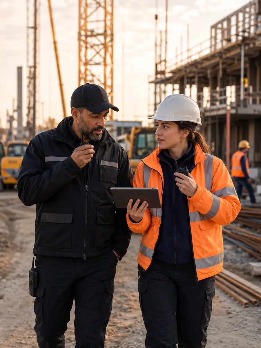 Coordination par radio entre un agent de sécurité et une conductrice de travaux