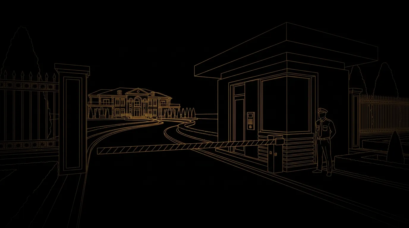 Illustration d'un poste de garde à l'entrée sécurisée d'un domaine privé