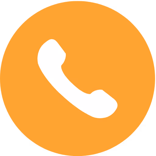 White phone handset icon on an orange circular background.