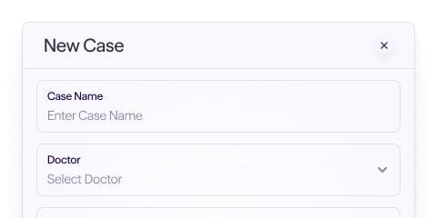 Form titled New Case with fields for entering case name and selecting a doctor.