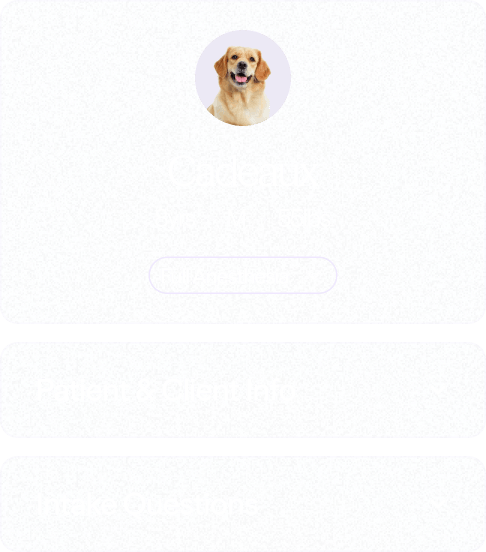 User profile card showing a smiling golden retriever's photo with menu options below.