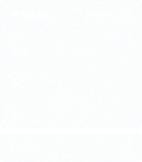 Digital display showing vital signs and motion indicators in a white interface panel.