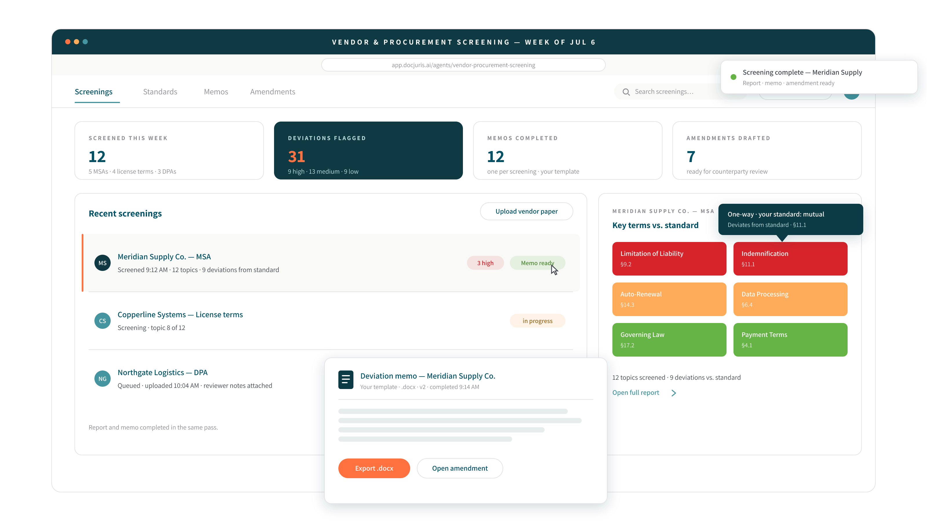 DocJuris Vendor & Procurement Screening — contract screening illustration