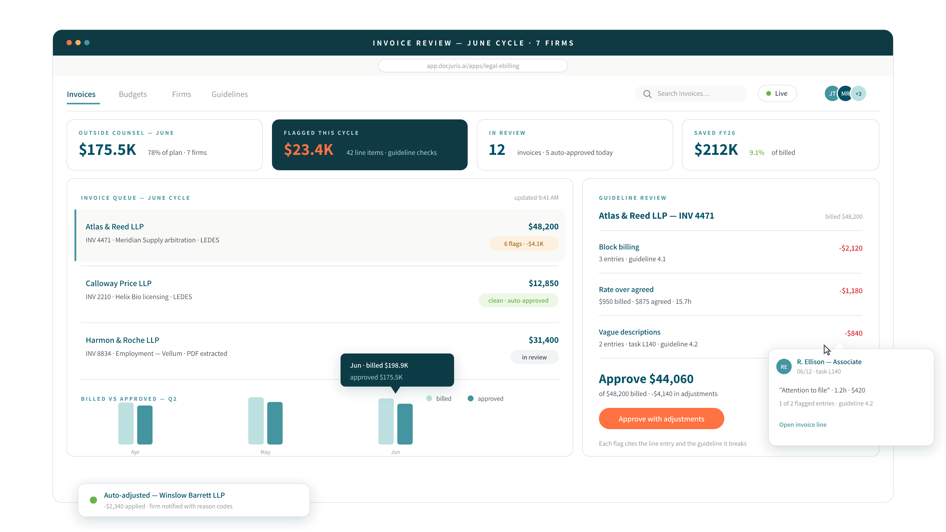 DocJuris eBilling & Outside Counsel Spend — invoice review illustration