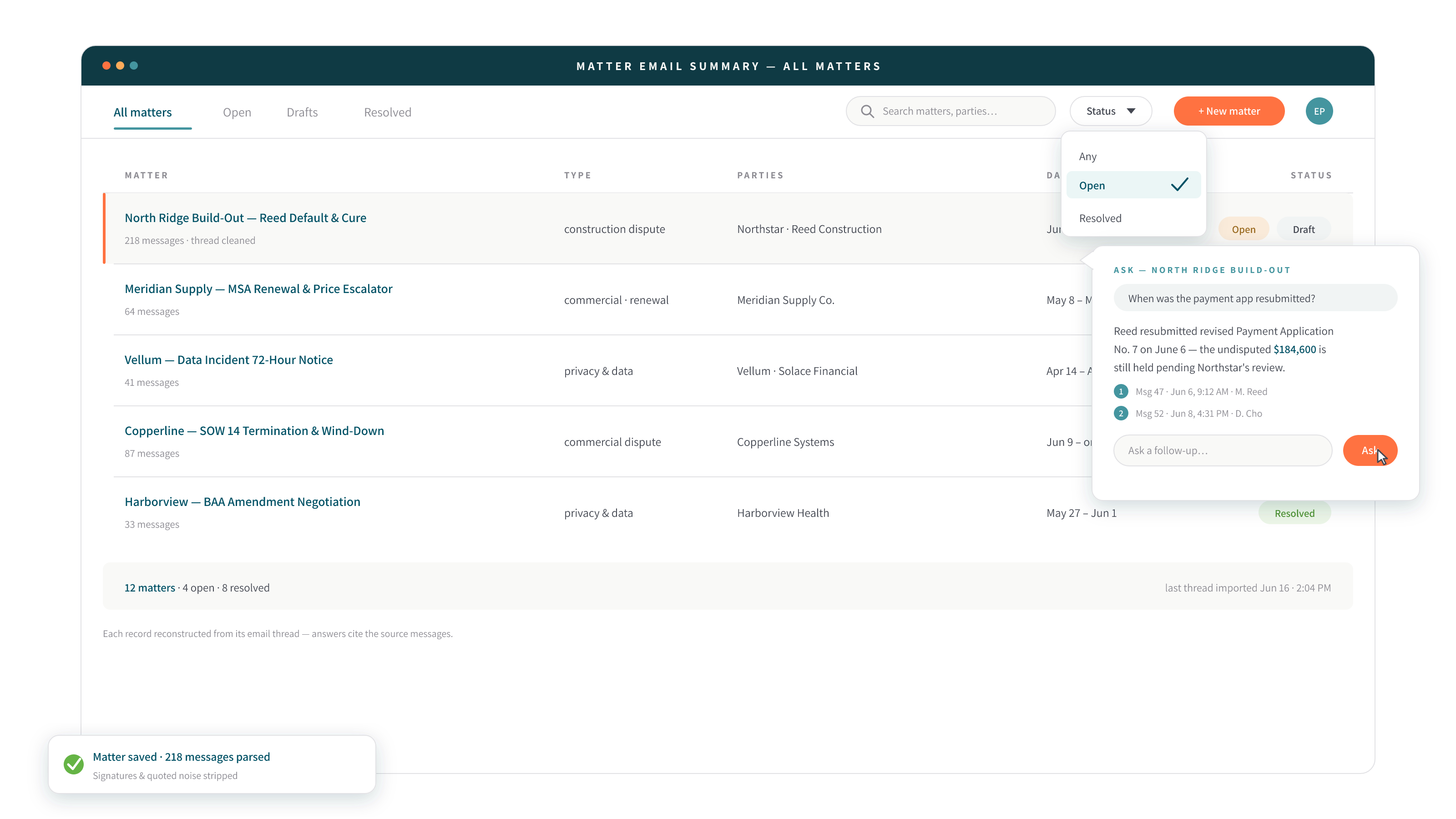 DocJuris Matter Records from Email — email-to-matter illustration