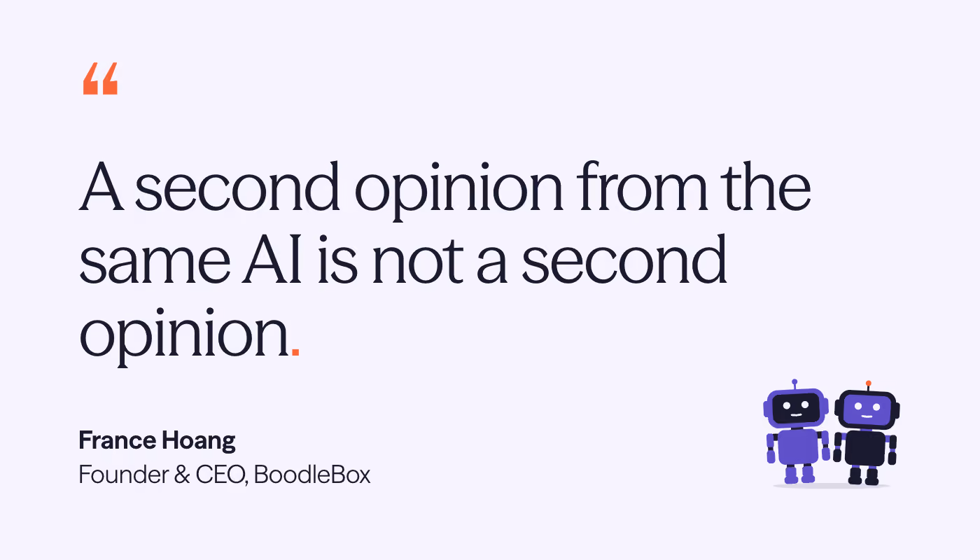 A second opinion from the same AI is not a second opinion. France Hoang, Founder and CEO, BoodleBox