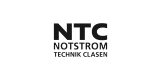 Logo with letters NTC and text Notstrom Technik Glasen in bold black font.