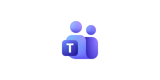 Microsoft Teams logo with two stylized figures and a T on a purple background.