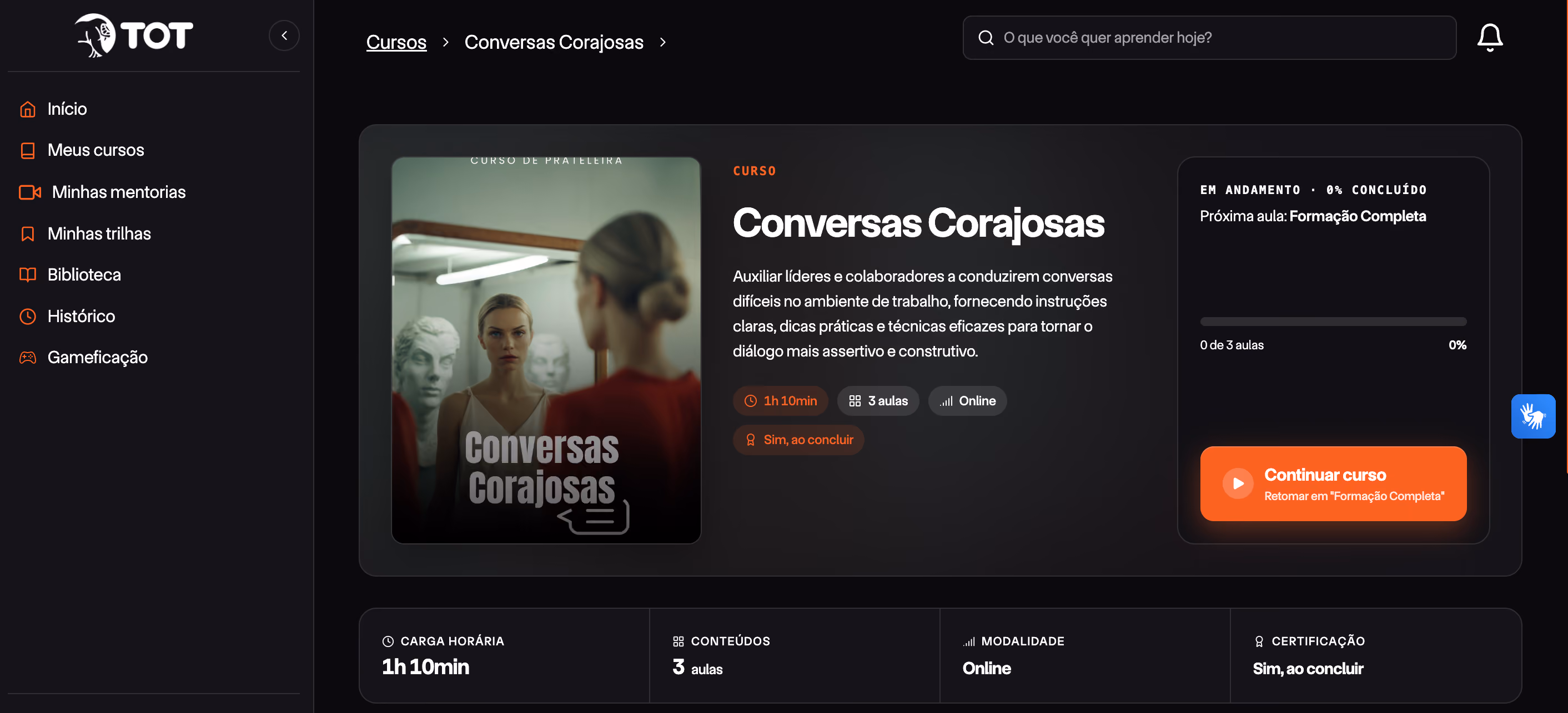 Slide do curso Conversas Corajosas no LMS