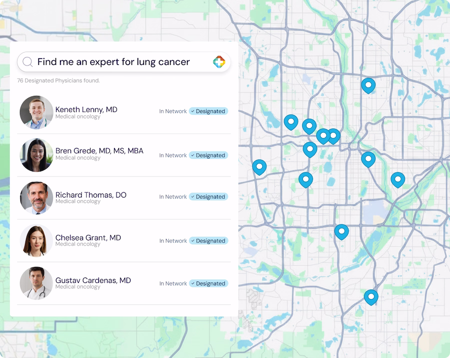 Example map showing doctors for lung cancer