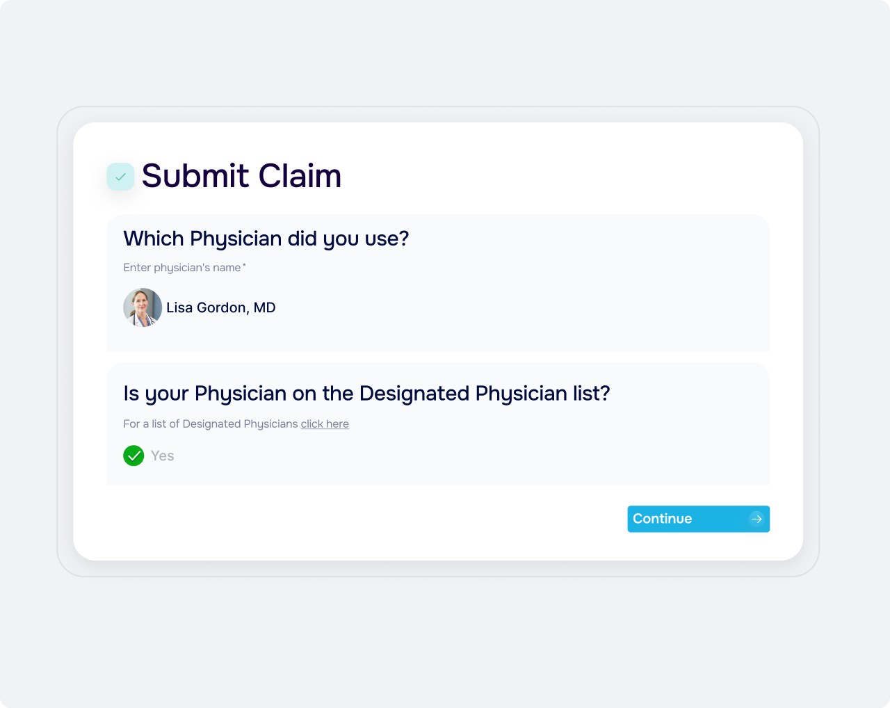 Example Submit Claim screen