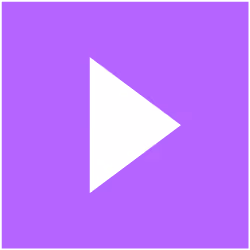 White play button icon on a solid purple square background.