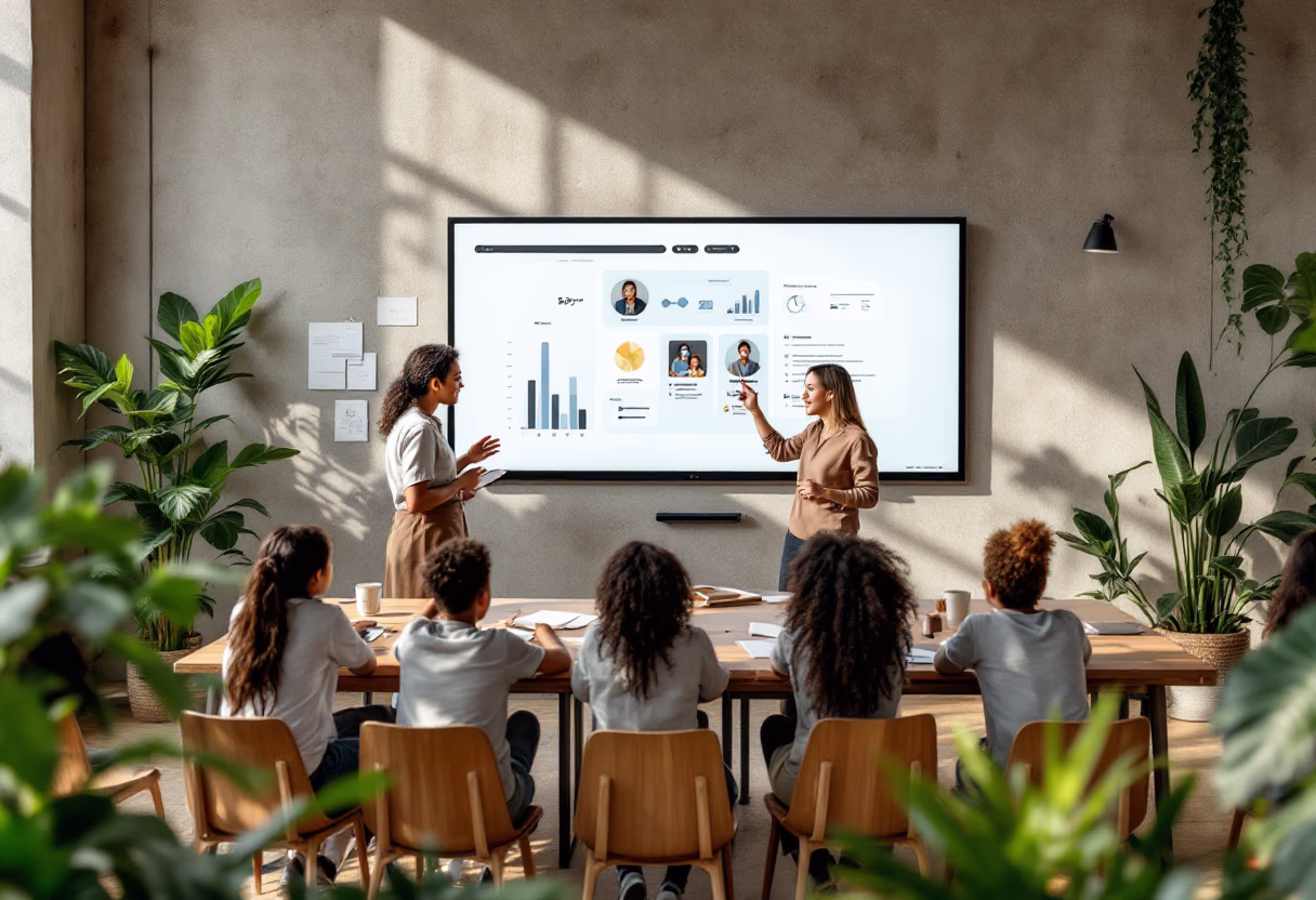image of a teacher interacting with students using digital tools